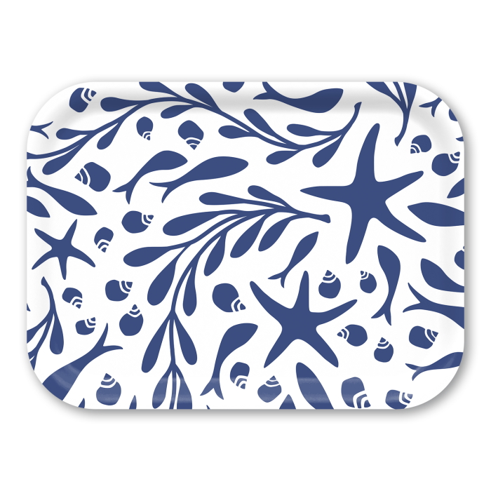 Tidepool - White birchwood decorative serving tray medium 11x8 inch by Kate Nelligan - Trays4Us