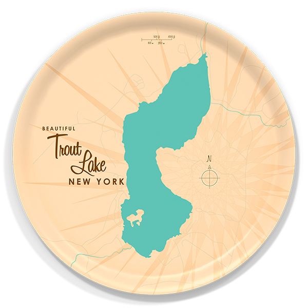 Trout Lake NY birchwood decorative serving tray round 15.7 inch by Lakebound - Trays4Us