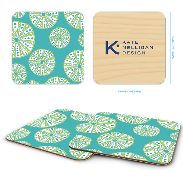 Urchins birchwood 4x4 inch decorative coaster set by Kate Nelligan - Trays4Us