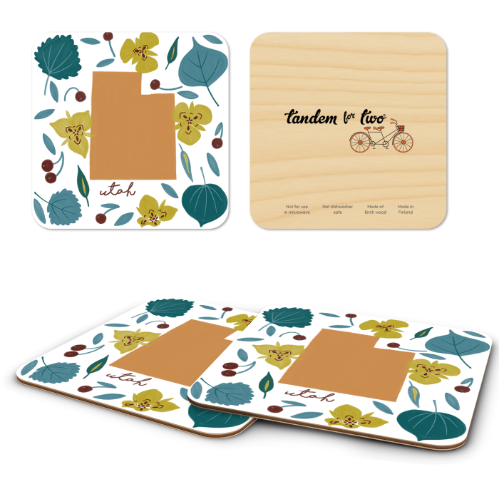 Utah Fresh birchwood 4x4 inch decorative coaster set by Jennifer Smelker - Trays4Us