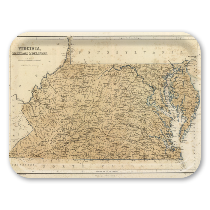 Virginia 1856 birchwood decorative serving tray large 16.5x12.5 inch by Historical Map - Trays4Us