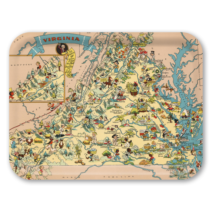 Virginia 1935 birchwood decorative serving tray large 16.5x12.5 inch by Historical Map - Trays4Us