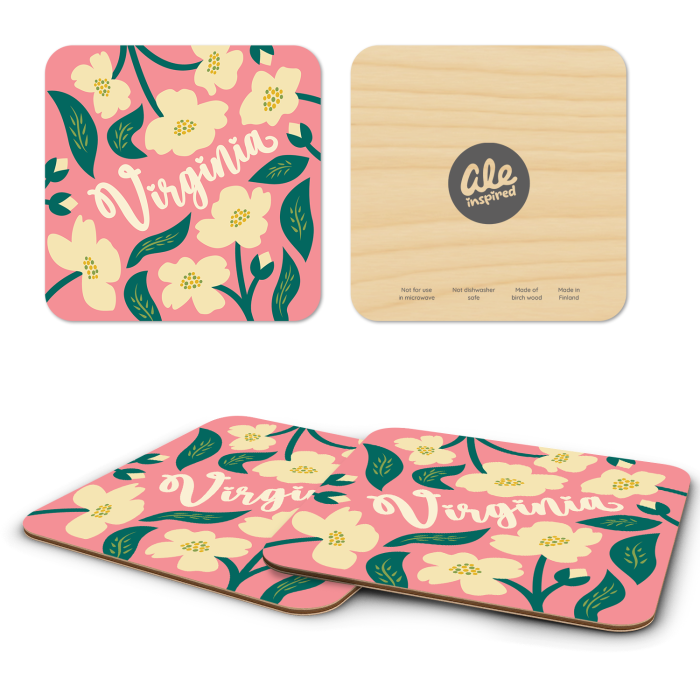 Virginia Dogwoods birchwood 4x4 inch decorative coaster set by Ale Rodriguez-Gitler - Trays4Us