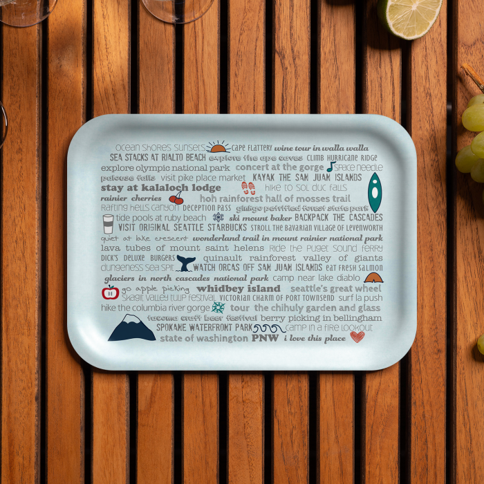 Washington Bucket List birchwood decorative serving tray medium 11x8 inch by Jennifer Smelker - Trays4Us