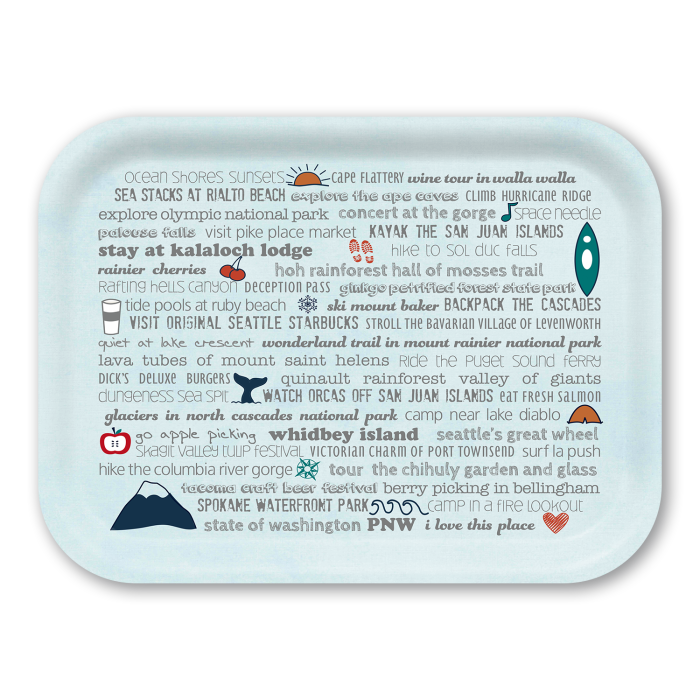 Washington Bucket List birchwood decorative serving tray medium 11x8 inch by Jennifer Smelker - Trays4Us