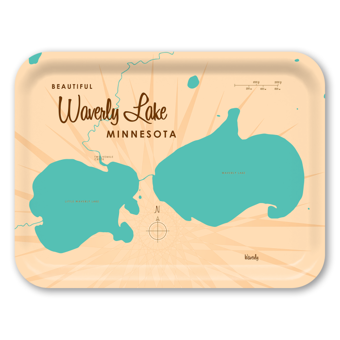 Waverly Lake MN birchwood decorative serving tray large 16.5x12.5 inch by Lakebound - Trays4Us