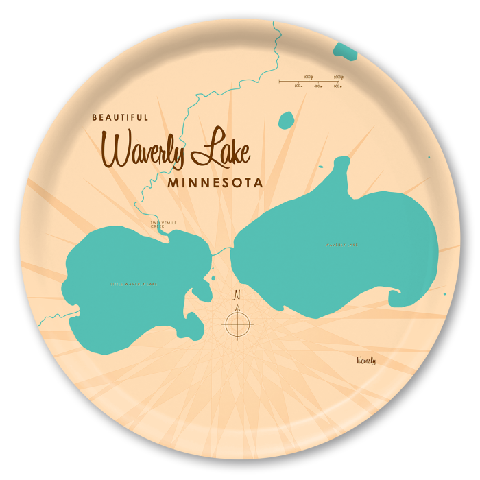 Waverly Lake MN birchwood decorative serving tray round 15.7 inch by Lakebound - Trays4Us