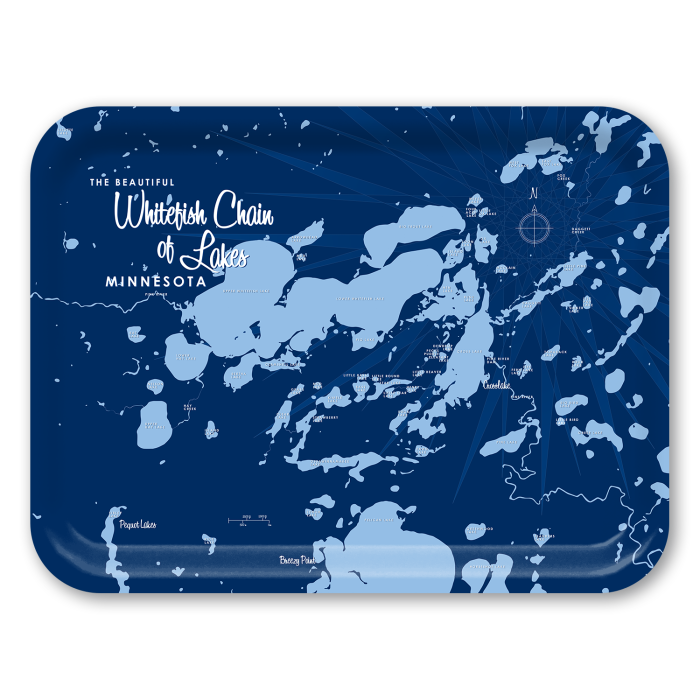 Whitefish Chain MN Navy birchwood decorative serving tray large 16.5x12.5 inch by Lakebound - Trays4Us