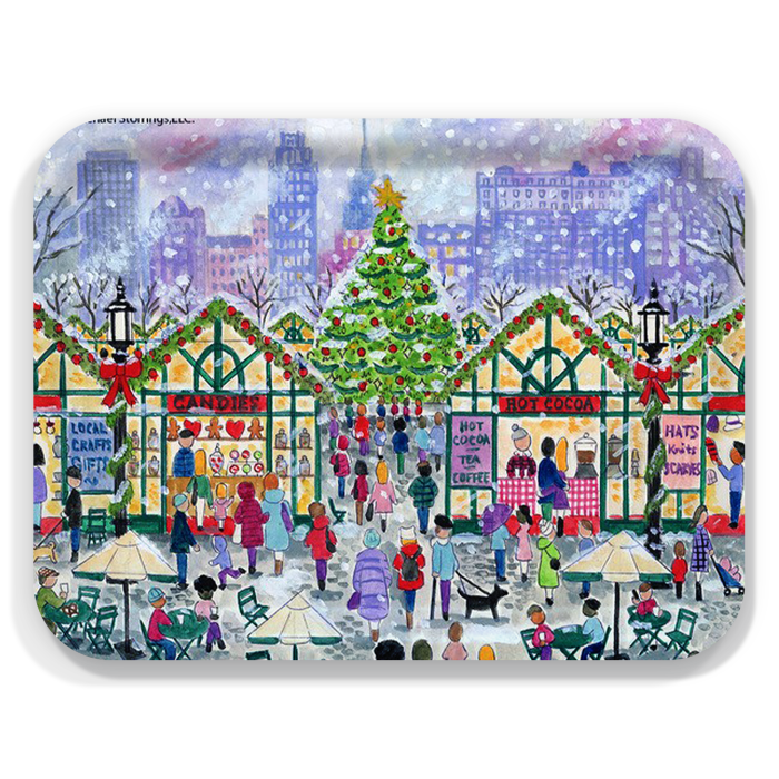 Christmas Market birchwood decorative serving tray large 16.5x12.5 inch by Michael Storrings - Trays4Us