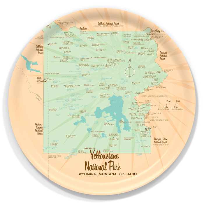Yellowstone National Park WY MT ID birchwood decorative serving tray round 15.7 inch by Lakebound - Trays4Us