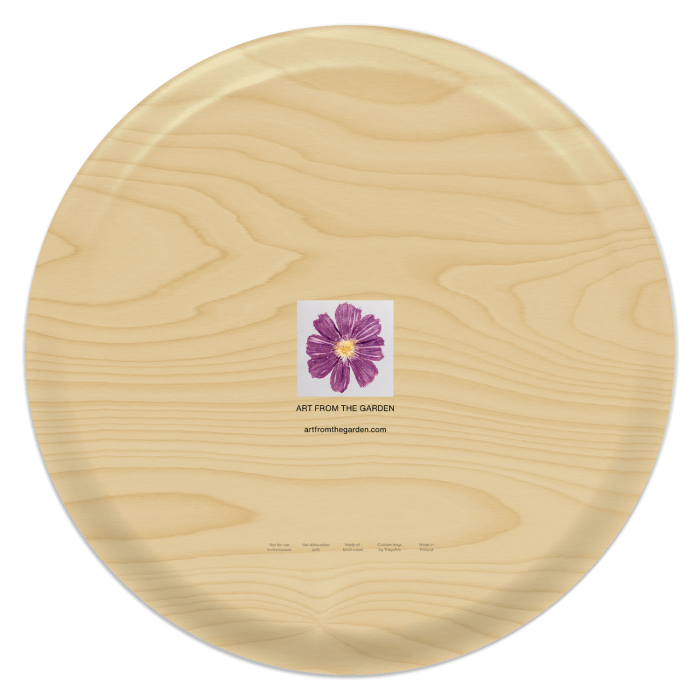 Mandevilla and Daucus birchwood decorative serving tray round 15.7 inch by Kerry Michaels - Trays4Us