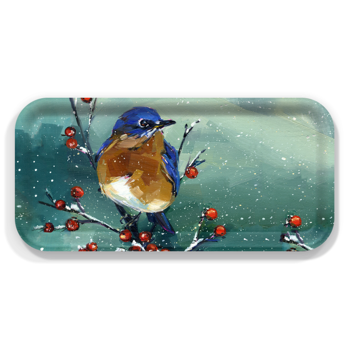 Bluebird and Berries birchwood decorative serving tray Small 11x5 inch by Alyssa Watters - Trays4Us