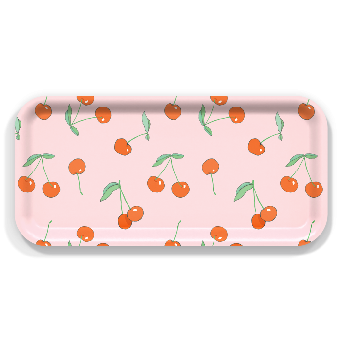 Cherries birchwood decorative serving tray Small 11x5 inch by Sara Fitz - Trays4Us