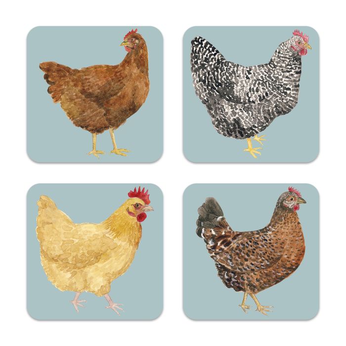 Chicken birchwood 4x4 inch decorative coaster set by Brigida Swanson - Trays4Us