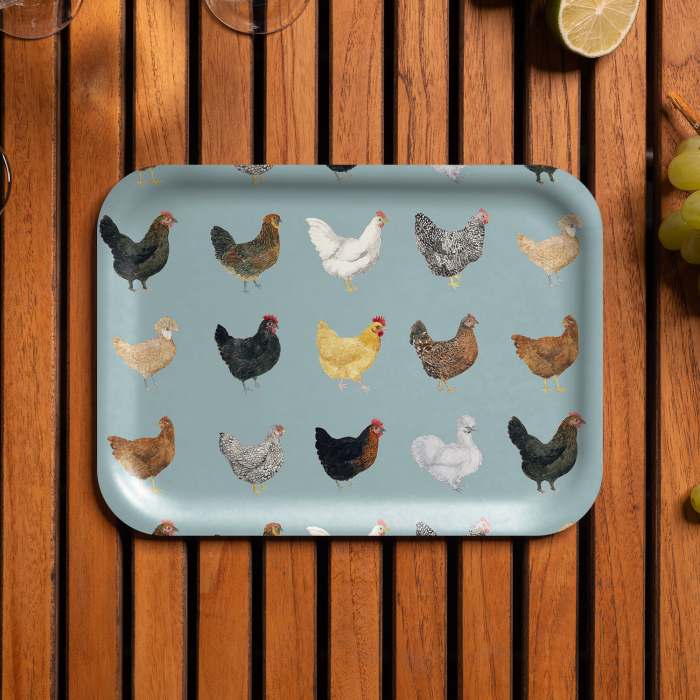 Chickens birchwood decorative serving tray medium 11x8 inch by Brigida Swanson - Trays4Us