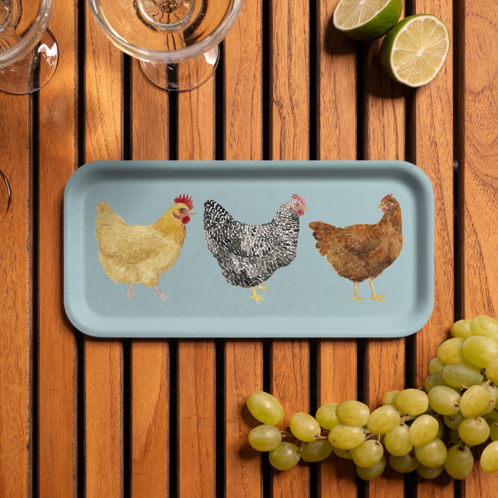 Chickens birchwood decorative serving tray Small 11x5 inch by Brigida Swanson - Trays4Us