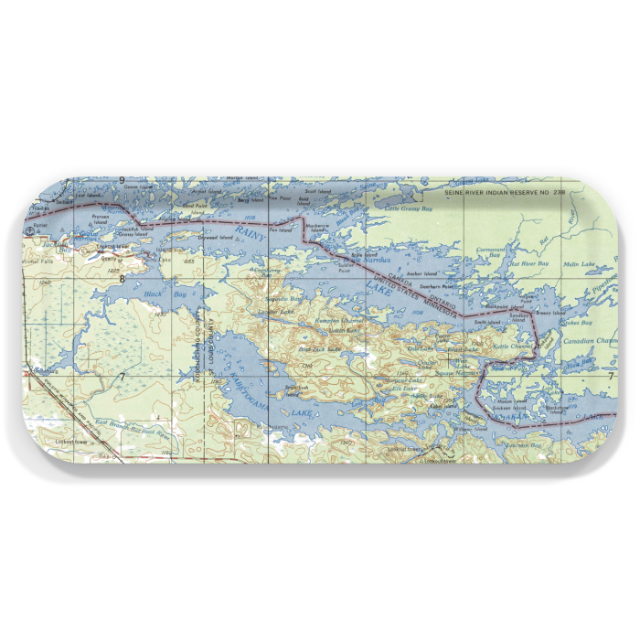 Rainy Lake 1965 birchwood decorative serving tray Small 11x5 inch by Historical Map - Trays4Us