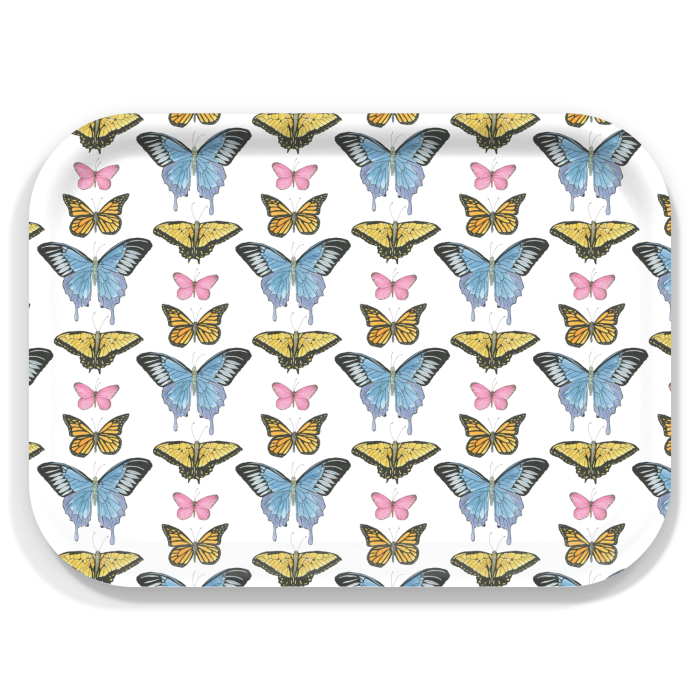 Butterfly Pattern-02 birchwood decorative serving tray medium 11x8 inch by Betsy Barry - Trays4Us
