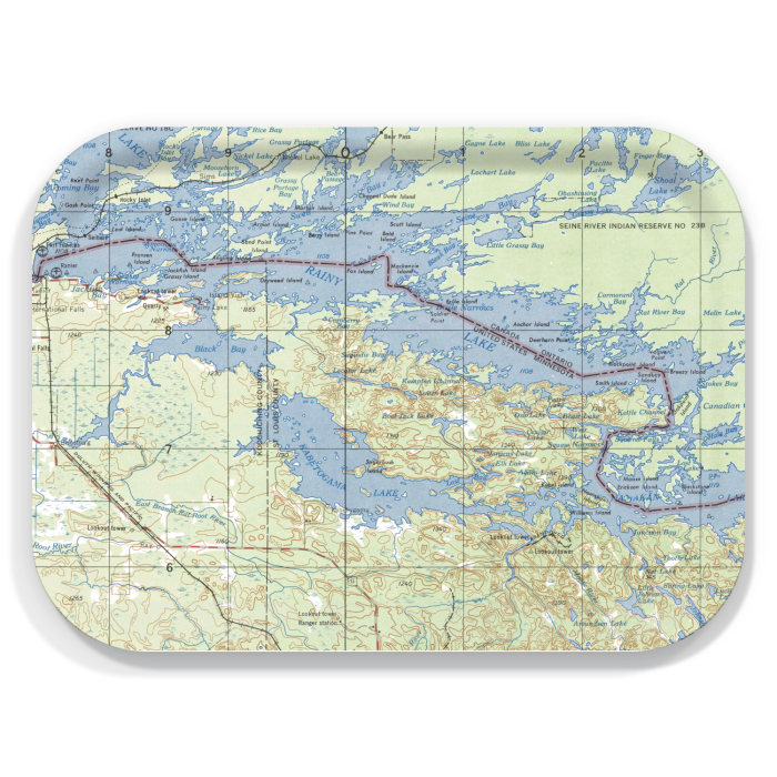 Rainy Lake 1965 birchwood decorative serving tray medium 11x8 inch by Historical Map - Trays4Us