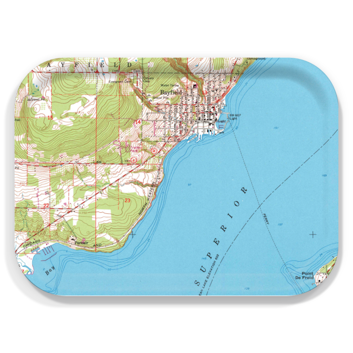 Bayfield 1964 birchwood decorative serving tray medium 11x8 inch by Historical Map - Trays4Us