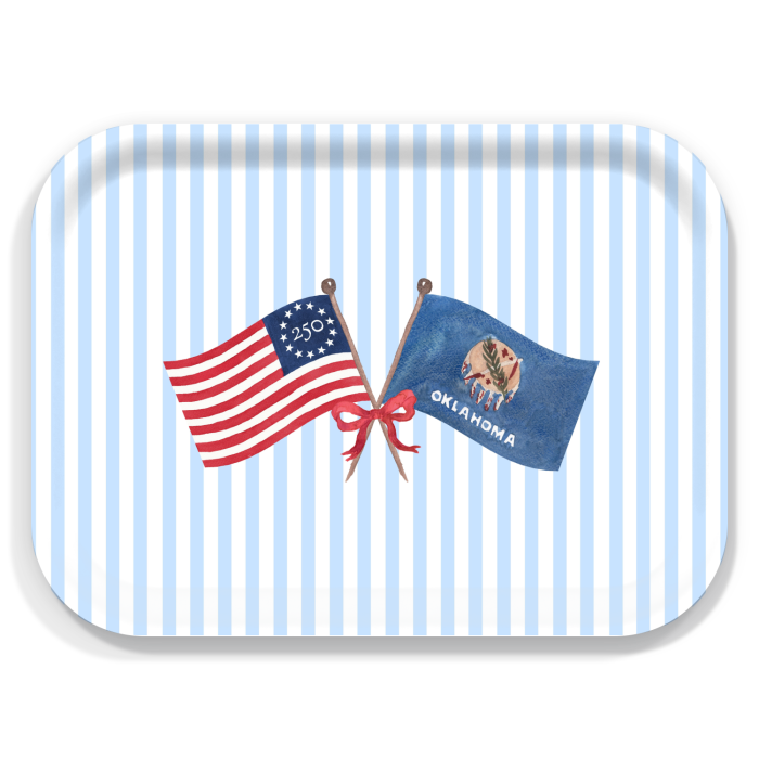 Freedom 250 Flags Oklahoma birchwood decorative serving tray medium 11x8 inch by Muddy Dog - Trays4Us