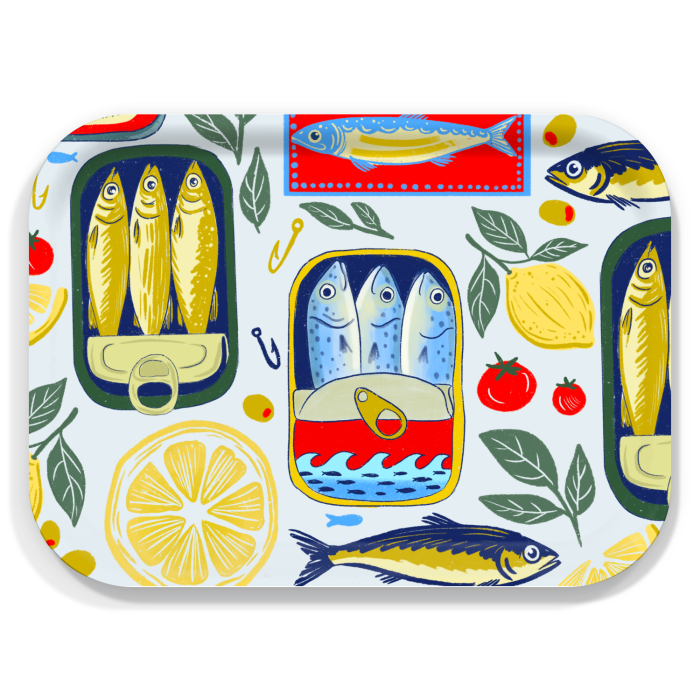 Tinned Fish birchwood decorative serving tray medium 11x8 inch by Little Rocks Design - Trays4Us
