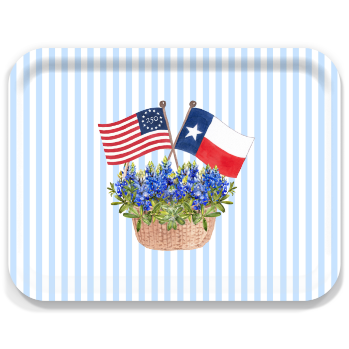 Freedom 250 Basket - Texas Bluebonnet birchwood decorative serving tray large 16.5x12.5 inch by Muddy Dog - Trays4Us