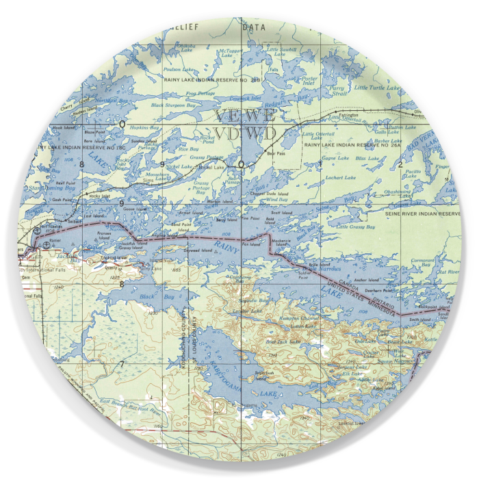 Rainy Lake 1965 birchwood decorative serving tray round 15.7 inch by Historical Map - Trays4Us