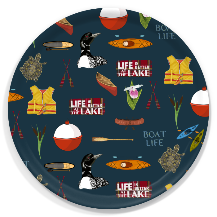 Midwest Lake Life birchwood decorative serving tray round 15.7 inch by Little Rocks Design - Trays4Us