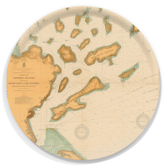 Apostle Islands 1909 birchwood decorative serving tray round 15.7 inch by Historical Map - Trays4Us