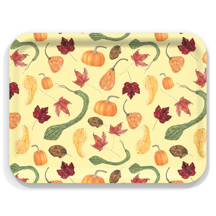 Gourds on Yellow birchwood decorative serving tray large 16.5x12.5 inch by Betsy Barry - Trays4Us