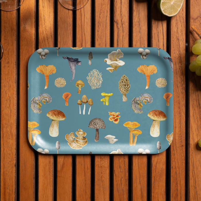 Mushrooms birchwood decorative serving tray medium 11x8 inch by Brigida Swanson - Trays4Us