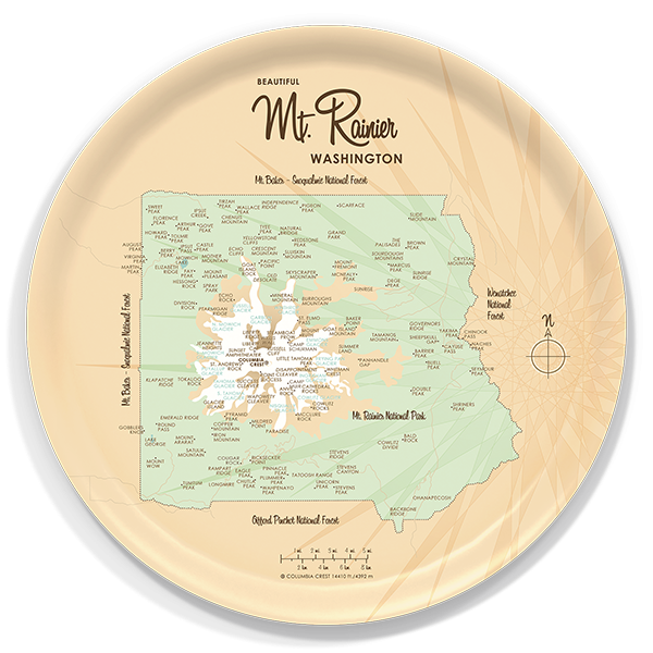 Mt. Rainier WA birchwood decorative serving tray round 15.7 inch by Lakebound - Trays4Us