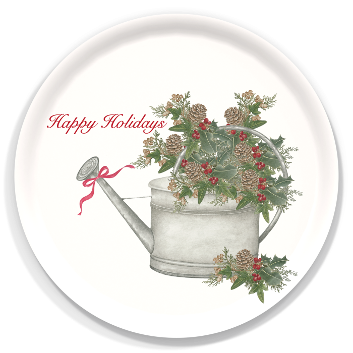 Watering Can birchwood decorative serving tray round 15.7 inch by Betsy Barry - Trays4Us