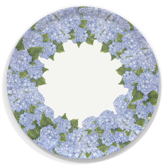 Hydrangea on Rim birchwood decorative serving tray round 15.7 inch by Betsy Barry - Trays4Us