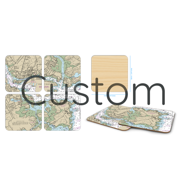 Custom Nautical Coaster Set of 4 birchwood 4x4 inch decorative coaster set by NOAA Nautical - Trays4Us