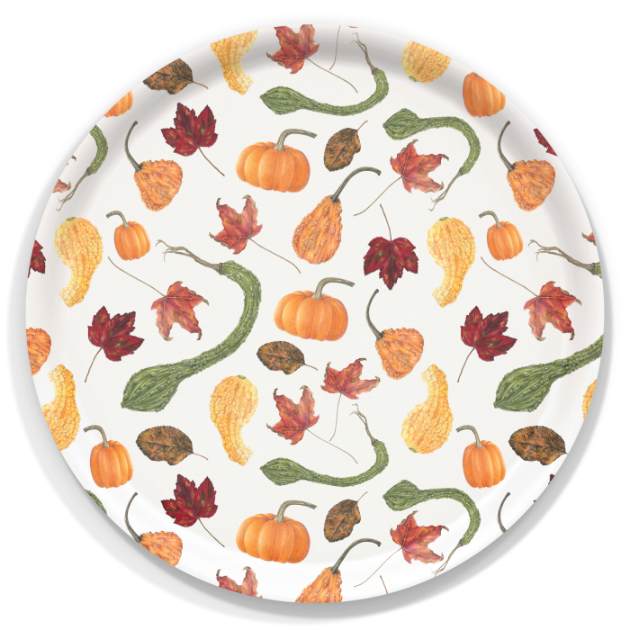 Gourds on White birchwood decorative serving tray round 15.7 inch by Betsy Barry - Trays4Us
