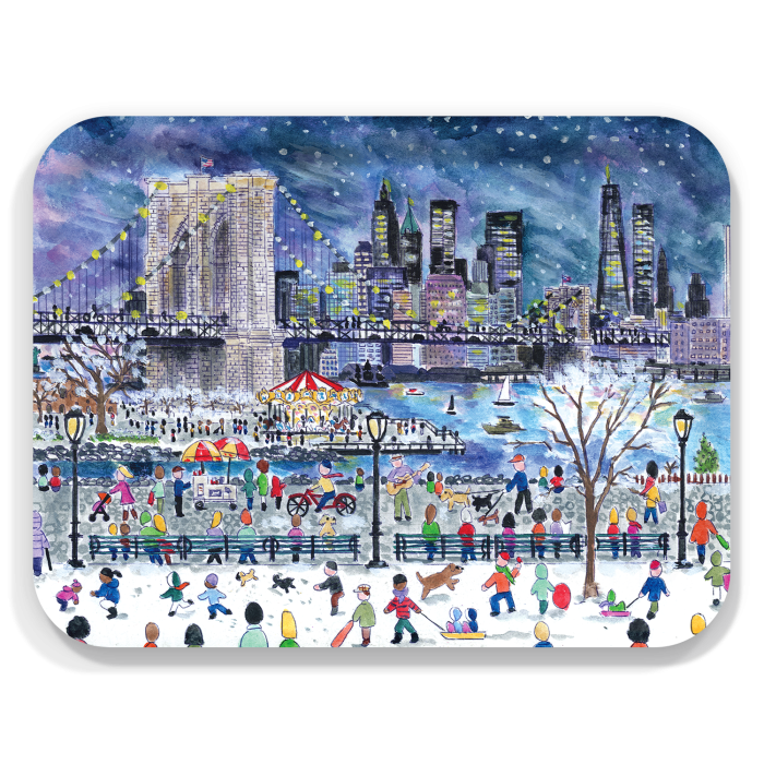 New York City Skyline birchwood decorative serving tray large 16.5x12.5 inch by Michael Storrings - Trays4Us