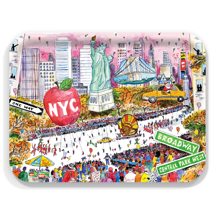 Thanksgiving Parade New York birchwood decorative serving tray large 16.5x12.5 inch by Michael Storrings - Trays4Us
