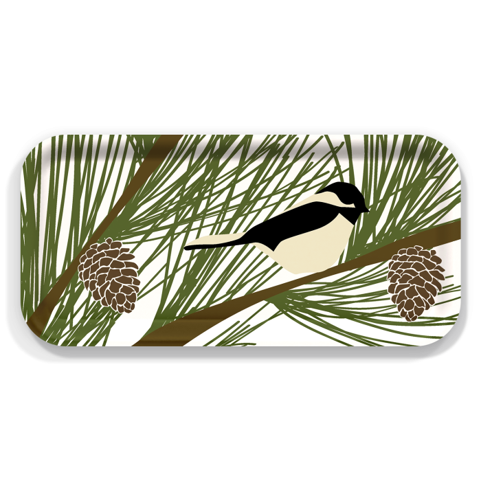 Chickadee birchwood decorative serving tray Small 11x5 inch by Kate Nelligan - Trays4Us