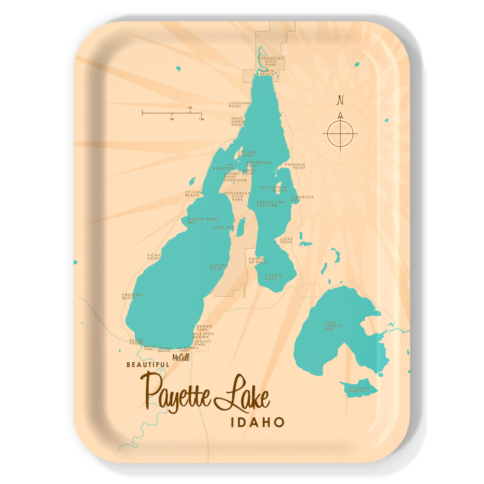 Payette Lake ID birchwood decorative serving tray large 16.5x12.5 inch by Lakebound - Trays4Us