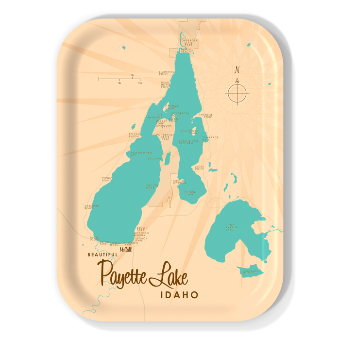 Payette Lake ID birchwood decorative serving tray medium 11x8 inch by Lakebound - Trays4Us