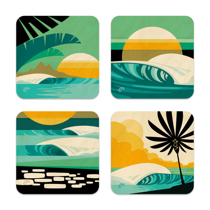 Tropic Surf birchwood 4x4 inch decorative coaster set by Erik Abel - Trays4Us