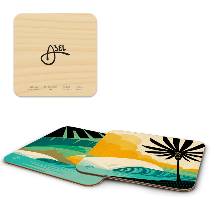 Tropic Surf birchwood 4x4 inch decorative coaster set by Erik Abel - Trays4Us