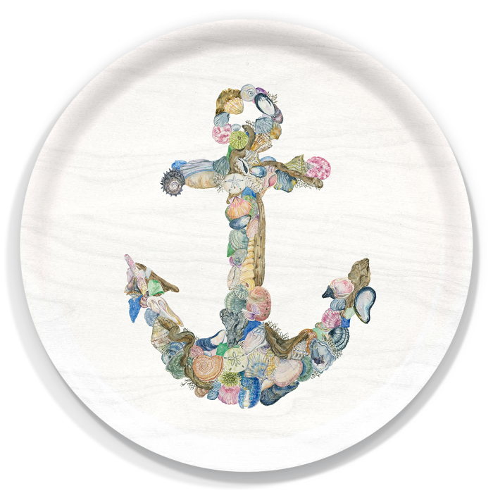 Anchor birchwood decorative serving tray round 15.7 inch by Valerie Paul - Trays4Us
