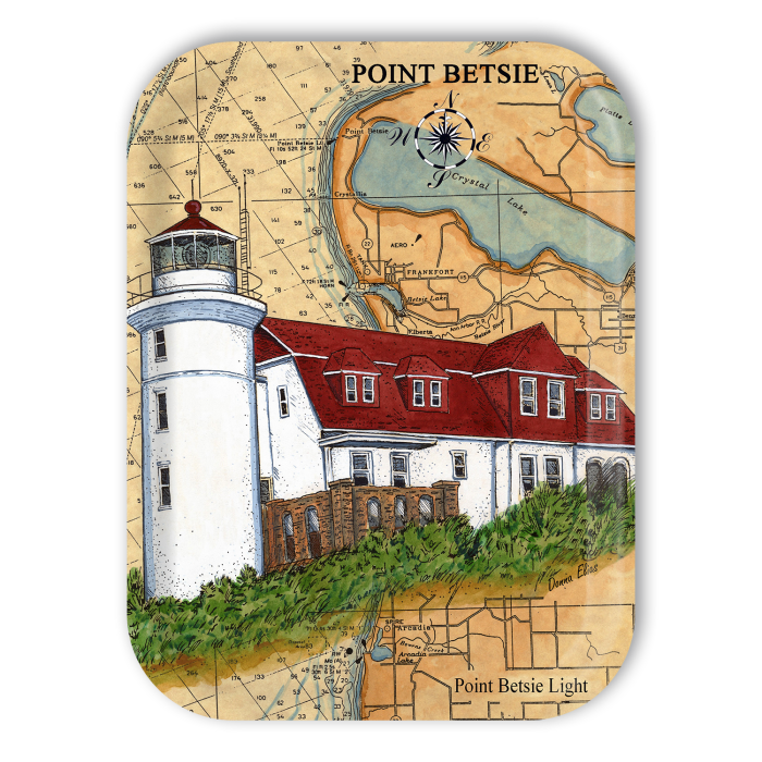 Point Betsie Sea Chart Light MI birchwood decorative serving tray medium 11x8 inch by Donna Elias - Trays4Us