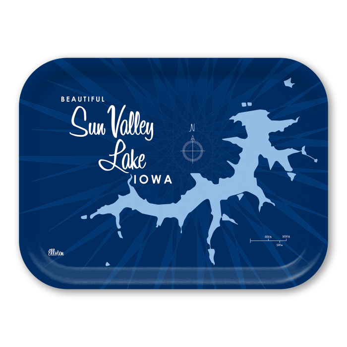 Sun Valley Lake IA - Navy birchwood decorative serving tray medium 11x8 inch by Lakebound - Trays4Us