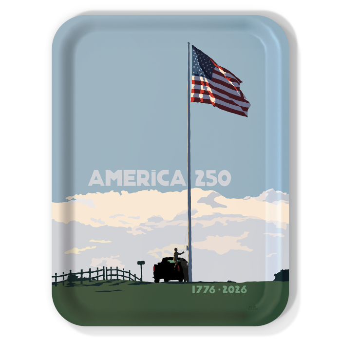 America 250 - The Flag at Forth Williams birchwood decorative serving tray large 16.5x12.5 inch by Alan Claude - Trays4Us