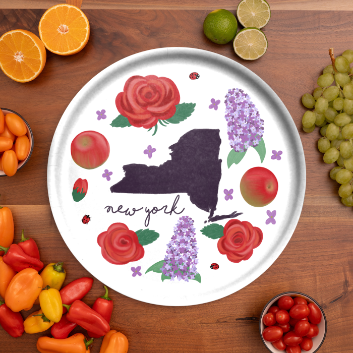 New York Fresh birchwood decorative serving tray round 15.7 inch by Jennifer Smelker - Trays4Us