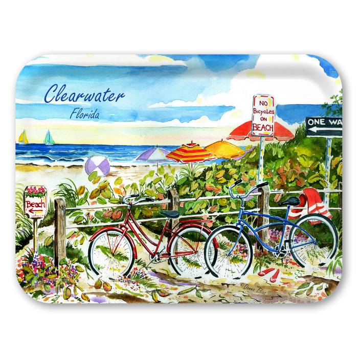 No Bikes On Beach Name-drop birchwood decorative serving tray large 16.5x12.5 inch by Donna Elias - Trays4Us